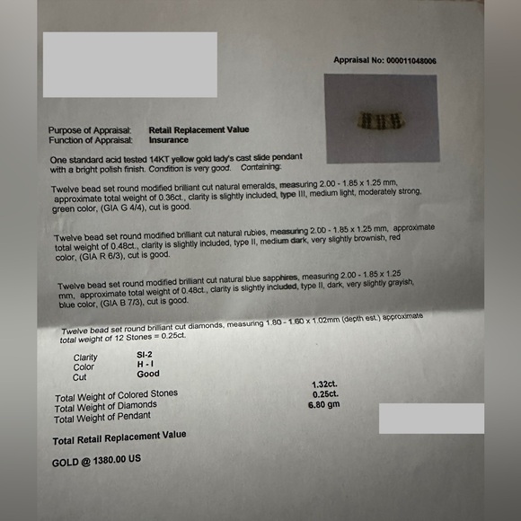 14k Gold Diamond Emerald Ruby & Sapphires Slide/Pendant for omega w/APPRAISAL - Picture 5 of 5